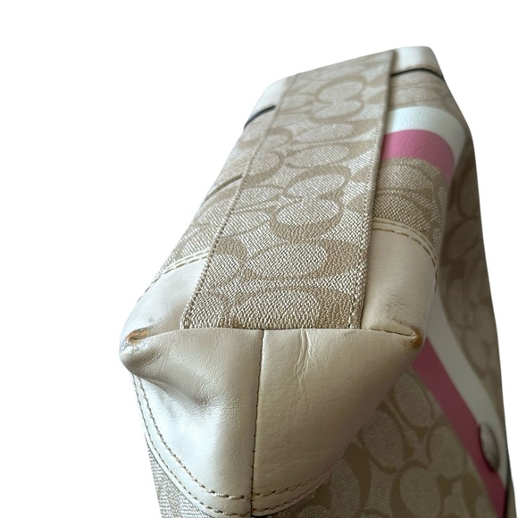 Coach Beige and Pink Stripe Tote Bag - Picture 5 of 9